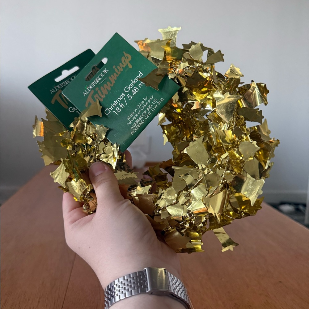 Set of 2 Vintage Alderbrook Unused Christmas Tree Garland Gold Tinsel Bells